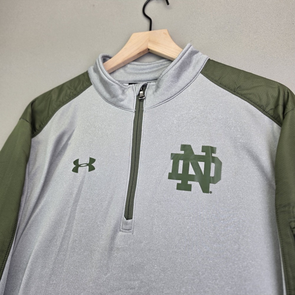 Under Armour Notre Dame Shamrock Series 2016 Quarter Zip Mens XL Gray Olive NCAA